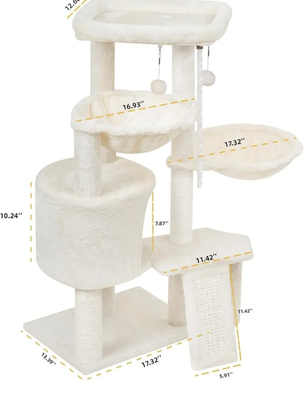 Cozy Three-Layer Cat Tree with Condo, Scratch Pad & Two Hammocks - Beige